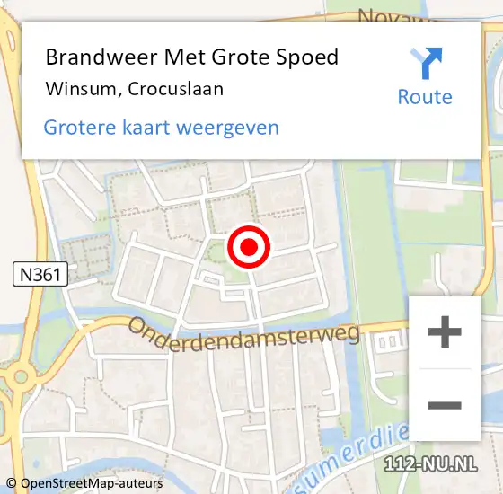 Locatie op kaart van de 112 melding: Brandweer Met Grote Spoed Naar Winsum, Crocuslaan op 22 mei 2017 14:06