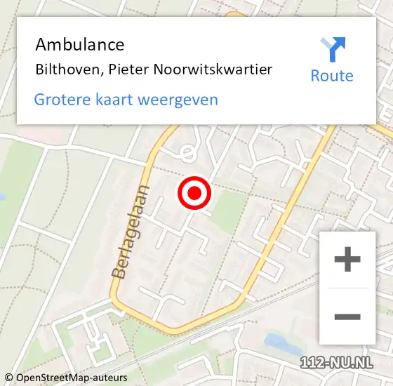 Locatie op kaart van de 112 melding: Ambulance Bilthoven, Pieter Noorwitskwartier op 22 mei 2017 14:54