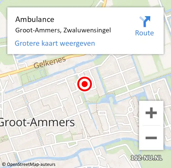 Locatie op kaart van de 112 melding: Ambulance Groot-Ammers, Zwaluwensingel op 21 januari 2014 10:26