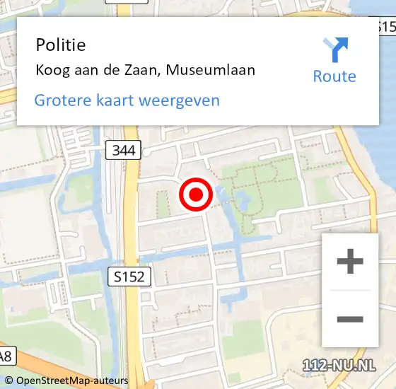Locatie op kaart van de 112 melding: Politie Koog aan de Zaan, Museumlaan op 22 mei 2017 15:55