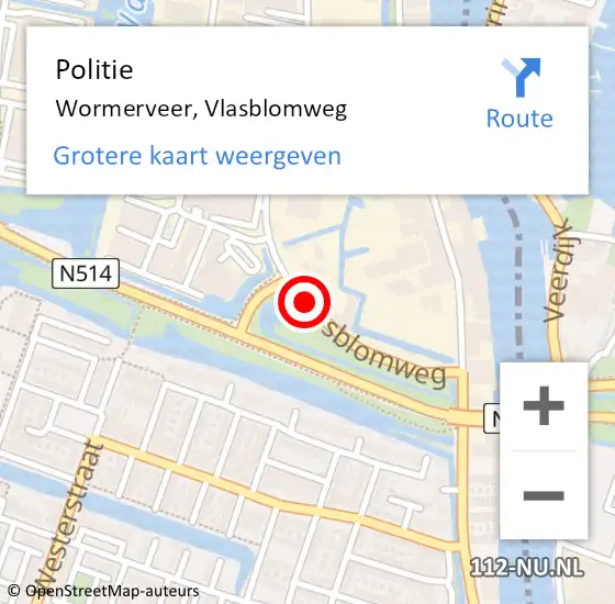 Locatie op kaart van de 112 melding: Politie Wormerveer, Vlasblomweg op 22 mei 2017 16:08