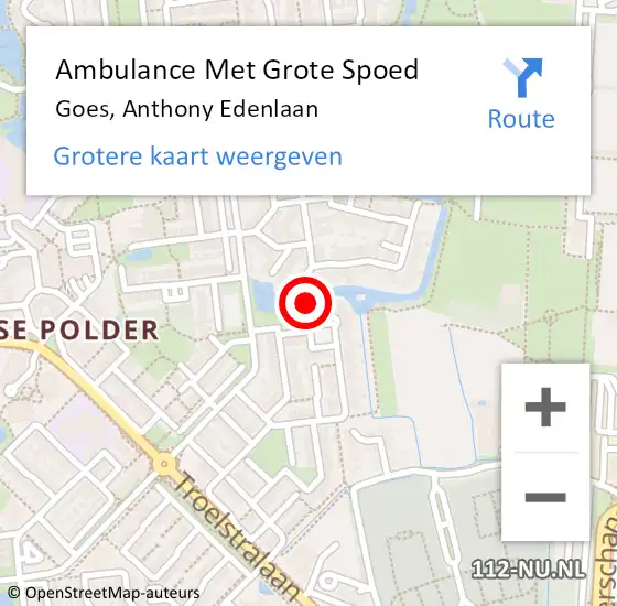 Locatie op kaart van de 112 melding: Ambulance Met Grote Spoed Naar Goes, Anthony Edenlaan op 22 mei 2017 17:17