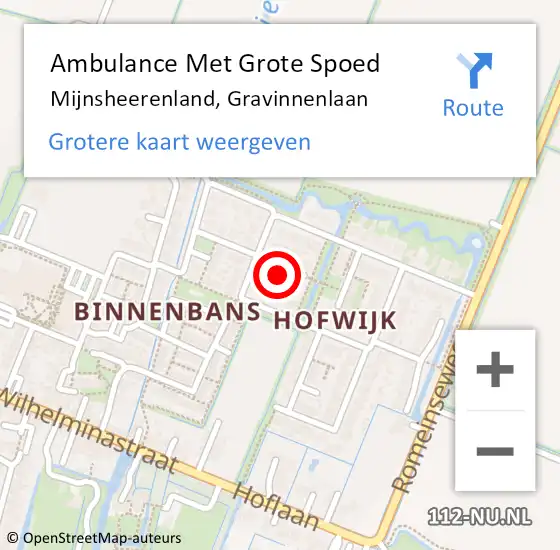 Locatie op kaart van de 112 melding: Ambulance Met Grote Spoed Naar Mijnsheerenland, Gravinnenlaan op 22 mei 2017 18:40