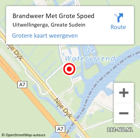 Locatie op kaart van de 112 melding: Brandweer Met Grote Spoed Naar Uitwellingerga, Greate Sudein op 21 januari 2014 10:50