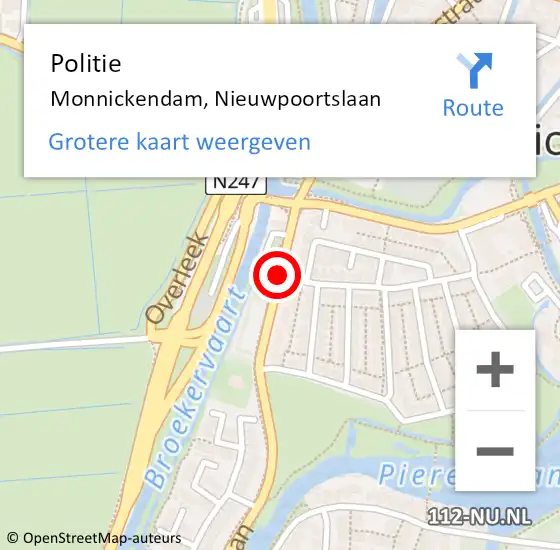Locatie op kaart van de 112 melding: Politie Monnickendam, Nieuwpoortslaan op 22 mei 2017 20:59