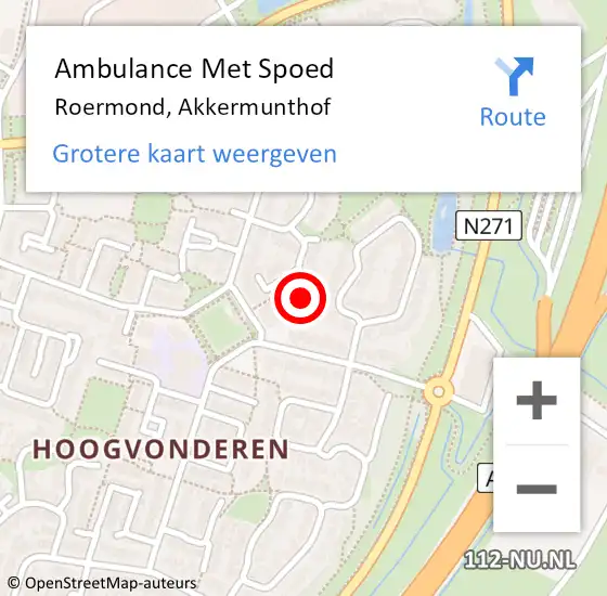 Locatie op kaart van de 112 melding: Ambulance Met Spoed Naar Roermond, Akkermunthof op 22 mei 2017 22:19