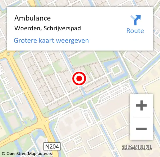 Locatie op kaart van de 112 melding: Ambulance Woerden, Schrijverspad op 23 mei 2017 03:18