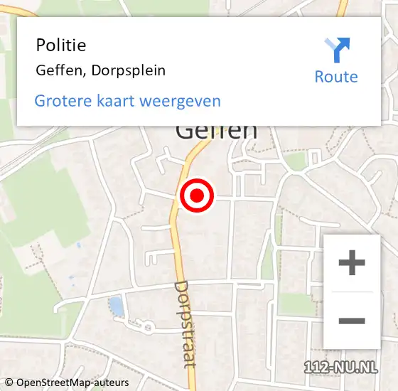 Locatie op kaart van de 112 melding: Politie Geffen, Dorpsplein op 23 mei 2017 03:25