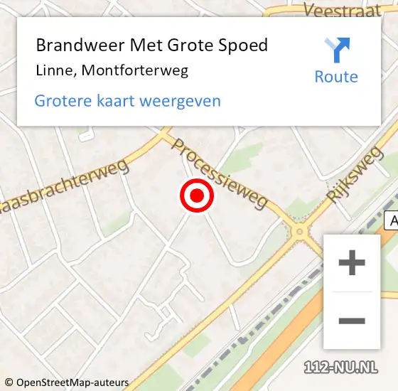 Locatie op kaart van de 112 melding: Brandweer Met Grote Spoed Naar Linne, Montforterweg op 23 mei 2017 03:59