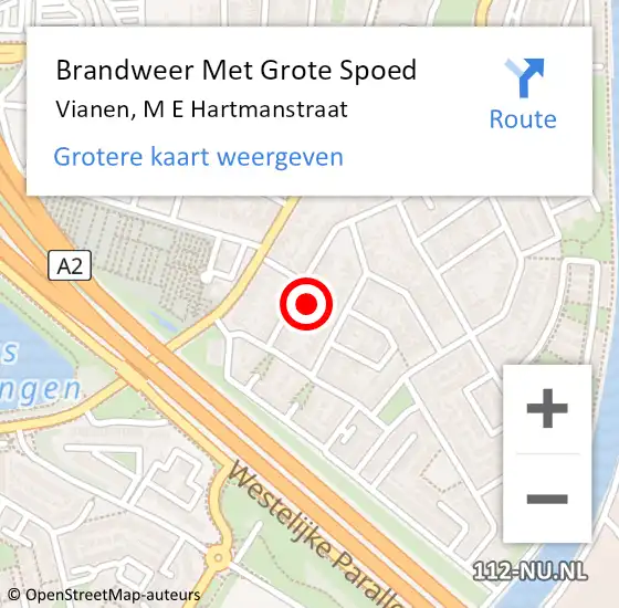 Locatie op kaart van de 112 melding: Brandweer Met Grote Spoed Naar Vianen, M E Hartmanstraat op 23 mei 2017 04:38