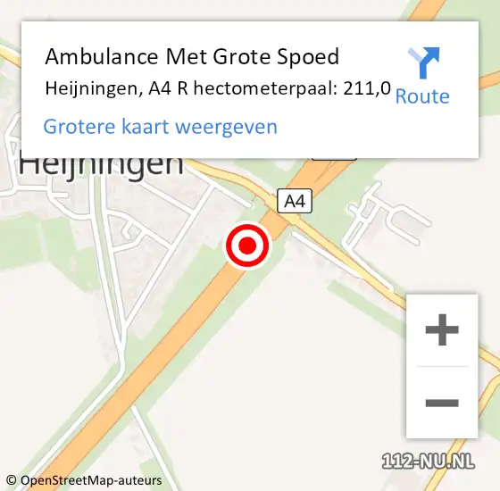 Locatie op kaart van de 112 melding: Ambulance Met Grote Spoed Naar Heijningen, A4 R hectometerpaal: 211,0 op 23 mei 2017 05:51