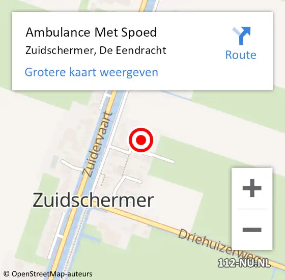 Locatie op kaart van de 112 melding: Ambulance Met Spoed Naar Zuidschermer, De Eendracht op 23 mei 2017 07:25