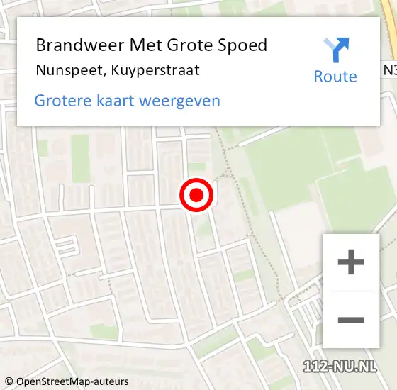Locatie op kaart van de 112 melding: Brandweer Met Grote Spoed Naar Nunspeet, Kuyperstraat op 23 mei 2017 09:12