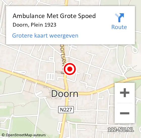 Locatie op kaart van de 112 melding: Ambulance Met Grote Spoed Naar Doorn, Plein 1923 op 23 mei 2017 10:00