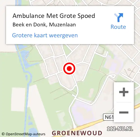 Locatie op kaart van de 112 melding: Ambulance Met Grote Spoed Naar Beek en Donk, Muzenlaan op 23 mei 2017 10:07