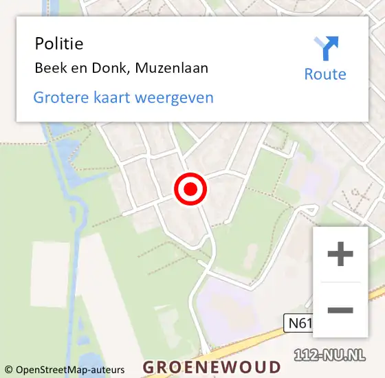 Locatie op kaart van de 112 melding: Politie Beek en Donk, Muzenlaan op 23 mei 2017 10:08