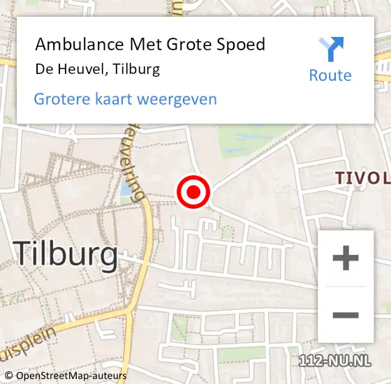 Locatie op kaart van de 112 melding: Ambulance Met Grote Spoed Naar De Heuvel, Tilburg op 23 mei 2017 11:21