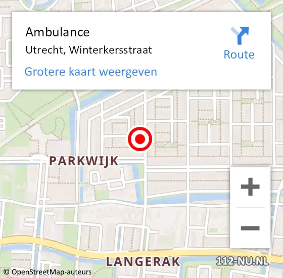 Locatie op kaart van de 112 melding: Ambulance Utrecht, Winterkersstraat op 23 mei 2017 12:39