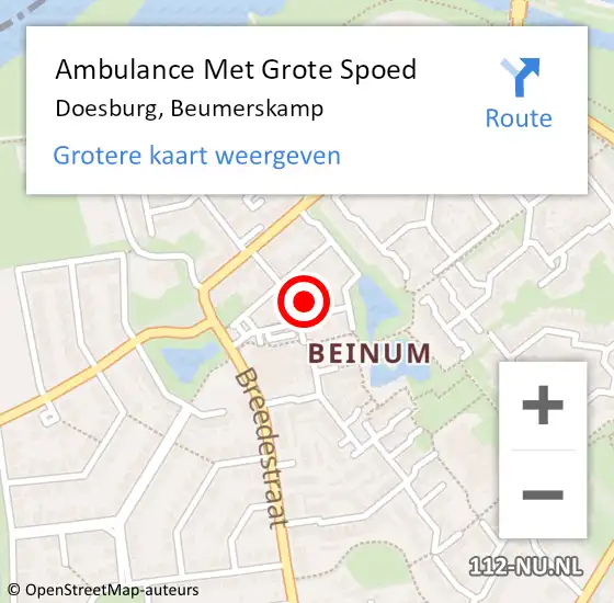 Locatie op kaart van de 112 melding: Ambulance Met Grote Spoed Naar Doesburg, Beumerskamp op 23 mei 2017 13:22