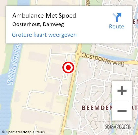 Locatie op kaart van de 112 melding: Ambulance Met Spoed Naar Oosterhout, Damweg op 23 mei 2017 13:47