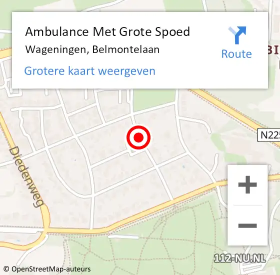 Locatie op kaart van de 112 melding: Ambulance Met Grote Spoed Naar Wageningen, Belmontelaan op 23 mei 2017 15:24