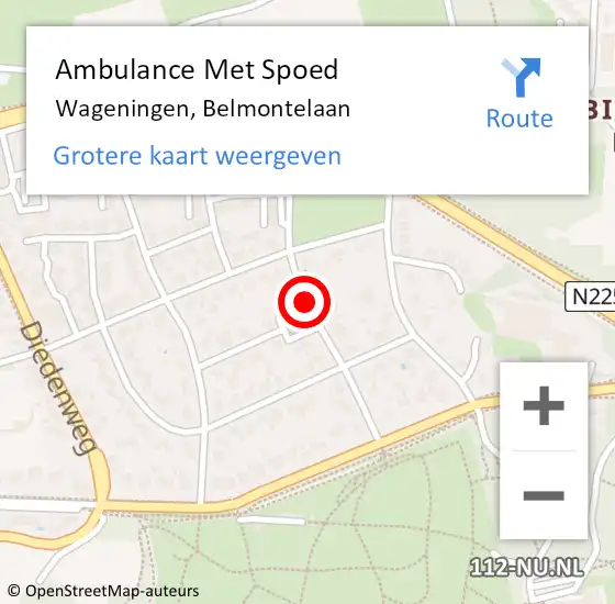 Locatie op kaart van de 112 melding: Ambulance Met Spoed Naar Wageningen, Belmontelaan op 23 mei 2017 15:48