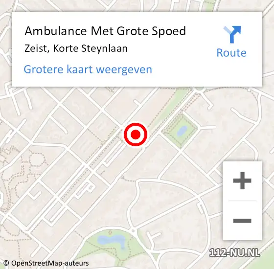 Locatie op kaart van de 112 melding: Ambulance Met Grote Spoed Naar Zeist, Korte Steynlaan op 23 mei 2017 15:55