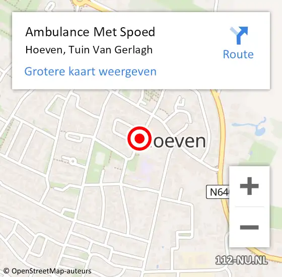 Locatie op kaart van de 112 melding: Ambulance Met Spoed Naar Hoeven, Tuin Van Gerlagh op 23 mei 2017 17:36