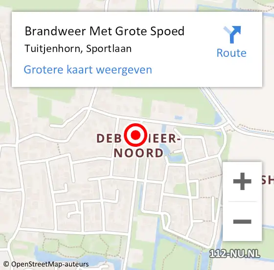 Locatie op kaart van de 112 melding: Brandweer Met Grote Spoed Naar Tuitjenhorn, Sportlaan op 23 mei 2017 18:27