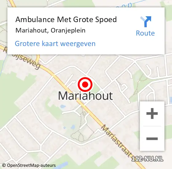 Locatie op kaart van de 112 melding: Ambulance Met Grote Spoed Naar Mariahout, Oranjeplein op 23 mei 2017 19:49