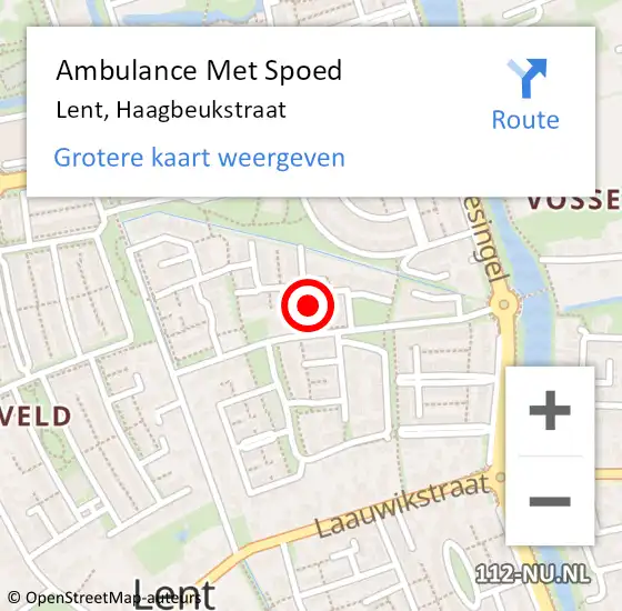 Locatie op kaart van de 112 melding: Ambulance Met Spoed Naar Lent, Haagbeukstraat op 23 mei 2017 20:17