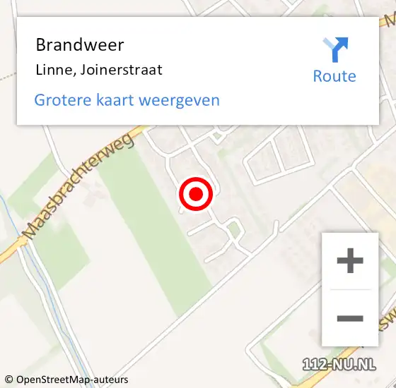 Locatie op kaart van de 112 melding: Brandweer Linne, Joinerstraat op 23 mei 2017 20:30