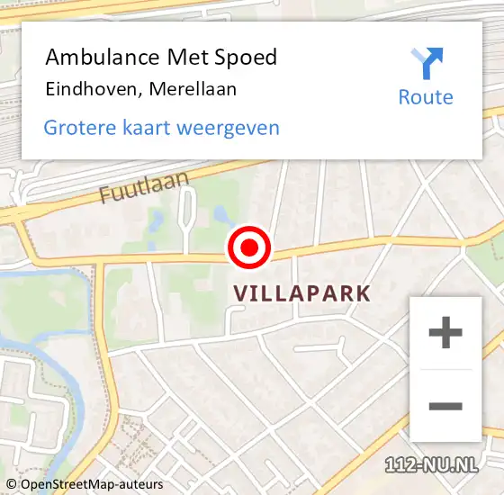 Locatie op kaart van de 112 melding: Ambulance Met Spoed Naar Eindhoven, Merellaan op 23 mei 2017 21:34