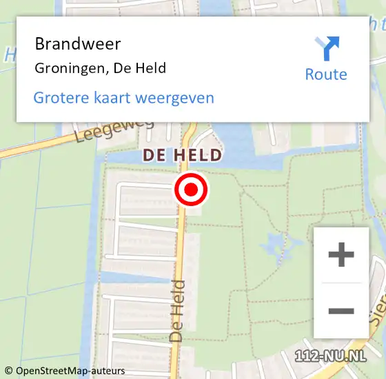 Locatie op kaart van de 112 melding: Brandweer Groningen, De Held op 23 mei 2017 21:49