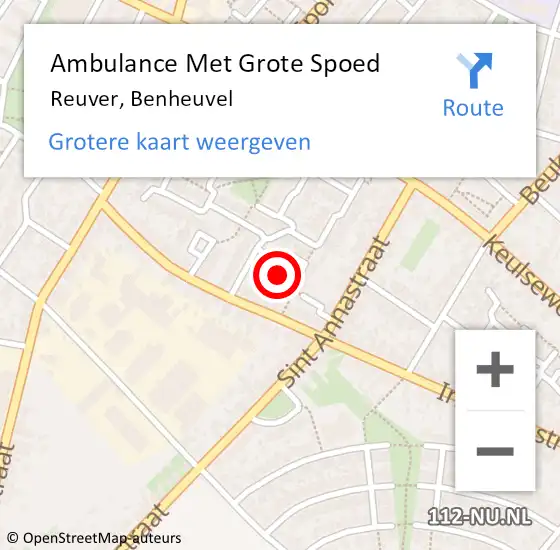 Locatie op kaart van de 112 melding: Ambulance Met Grote Spoed Naar Reuver, Benheuvel op 24 mei 2017 08:02