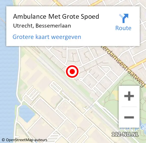 Locatie op kaart van de 112 melding: Ambulance Met Grote Spoed Naar Utrecht, Bessemerlaan op 24 mei 2017 08:44