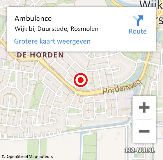 Locatie op kaart van de 112 melding: Ambulance Wijk bij Duurstede, Rosmolen op 24 mei 2017 09:09