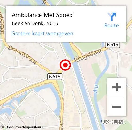 Locatie op kaart van de 112 melding: Ambulance Met Spoed Naar Beek en Donk, N615 op 24 mei 2017 11:31