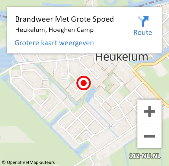 Locatie op kaart van de 112 melding: Brandweer Met Grote Spoed Naar Heukelum, Hoeghen Camp op 24 mei 2017 13:25