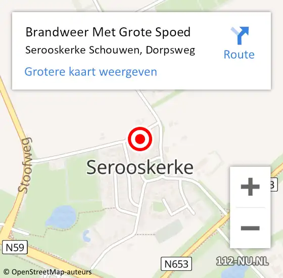 Locatie op kaart van de 112 melding: Brandweer Met Grote Spoed Naar Serooskerke Schouwen, Dorpsweg op 24 mei 2017 13:56