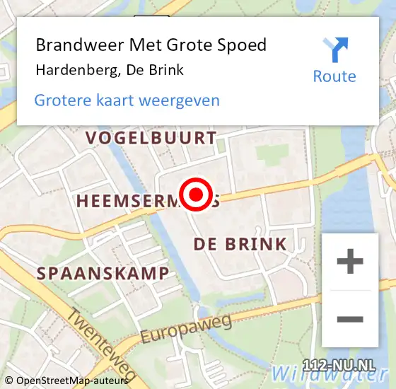 Locatie op kaart van de 112 melding: Brandweer Met Grote Spoed Naar Hardenberg, De Brink op 24 mei 2017 14:07