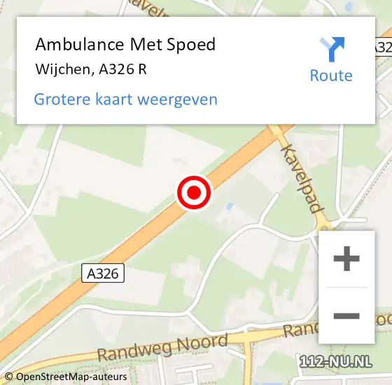 Locatie op kaart van de 112 melding: Ambulance Met Spoed Naar Wijchen, A326 R op 24 mei 2017 14:33
