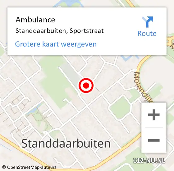 Locatie op kaart van de 112 melding: Ambulance Standdaarbuiten, Sportstraat op 24 mei 2017 15:25