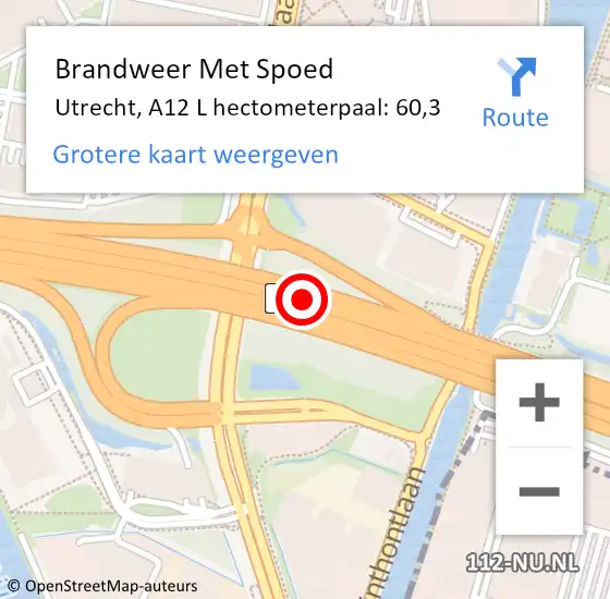 Locatie op kaart van de 112 melding: Brandweer Met Spoed Naar Utrecht, A12 L hectometerpaal: 60,3 op 24 mei 2017 16:26