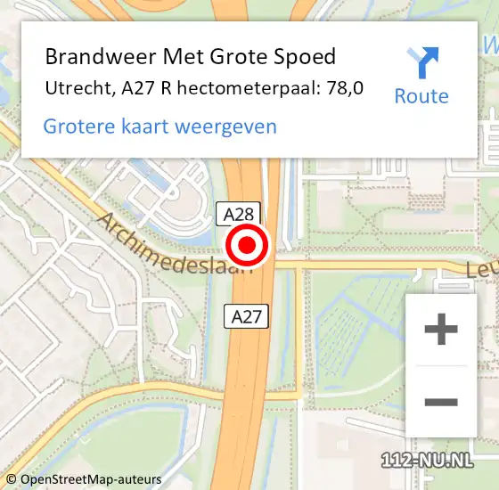 Locatie op kaart van de 112 melding: Brandweer Met Grote Spoed Naar Utrecht, A27 R hectometerpaal: 80,0 op 24 mei 2017 18:13