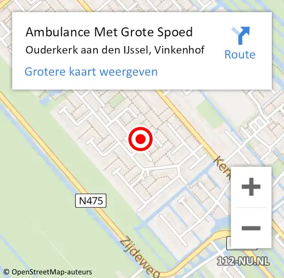 Locatie op kaart van de 112 melding: Ambulance Met Grote Spoed Naar Ouderkerk aan den IJssel, Vinkenhof op 24 mei 2017 18:40
