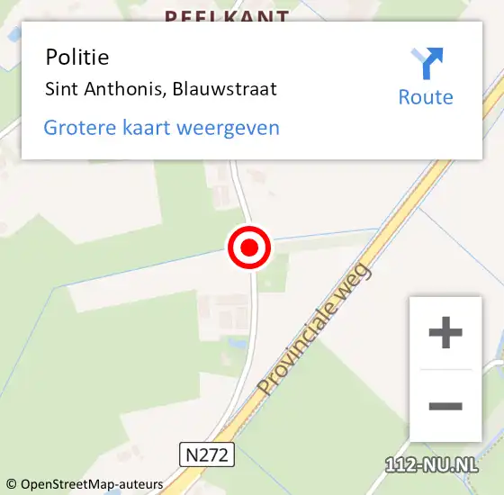 Locatie op kaart van de 112 melding: Politie Sint Anthonis, Blauwstraat op 24 mei 2017 19:25