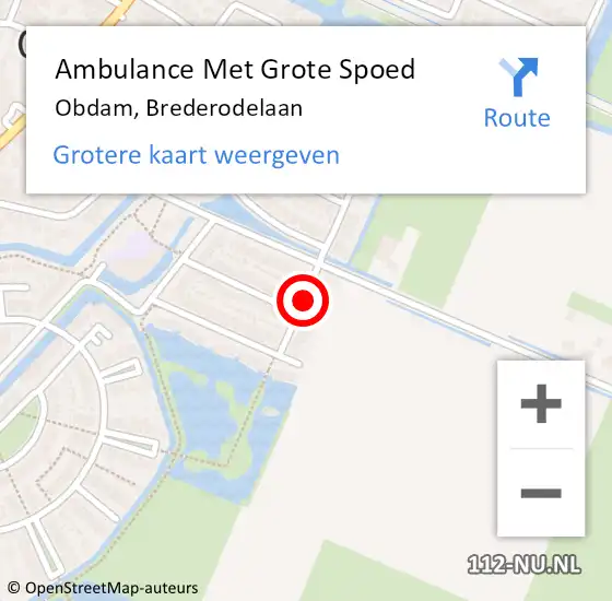 Locatie op kaart van de 112 melding: Ambulance Met Grote Spoed Naar Obdam, Brederodelaan op 24 mei 2017 19:32