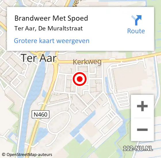 Locatie op kaart van de 112 melding: Brandweer Met Spoed Naar Ter Aar, De Muraltstraat op 24 mei 2017 19:45