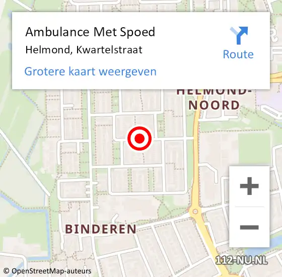 Locatie op kaart van de 112 melding: Ambulance Met Spoed Naar Helmond, Kwartelstraat op 24 mei 2017 22:21